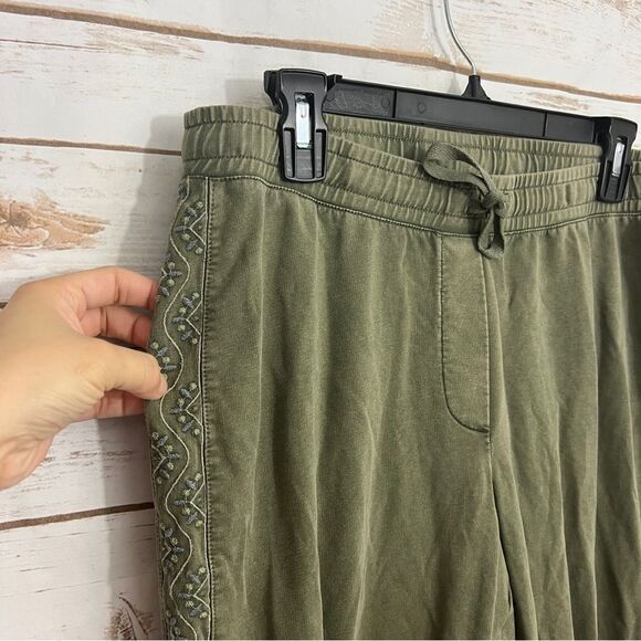 J Jill Green Embroidered Straight Leg Pull On Drawstring Sweatpants - Picture 2 of 4